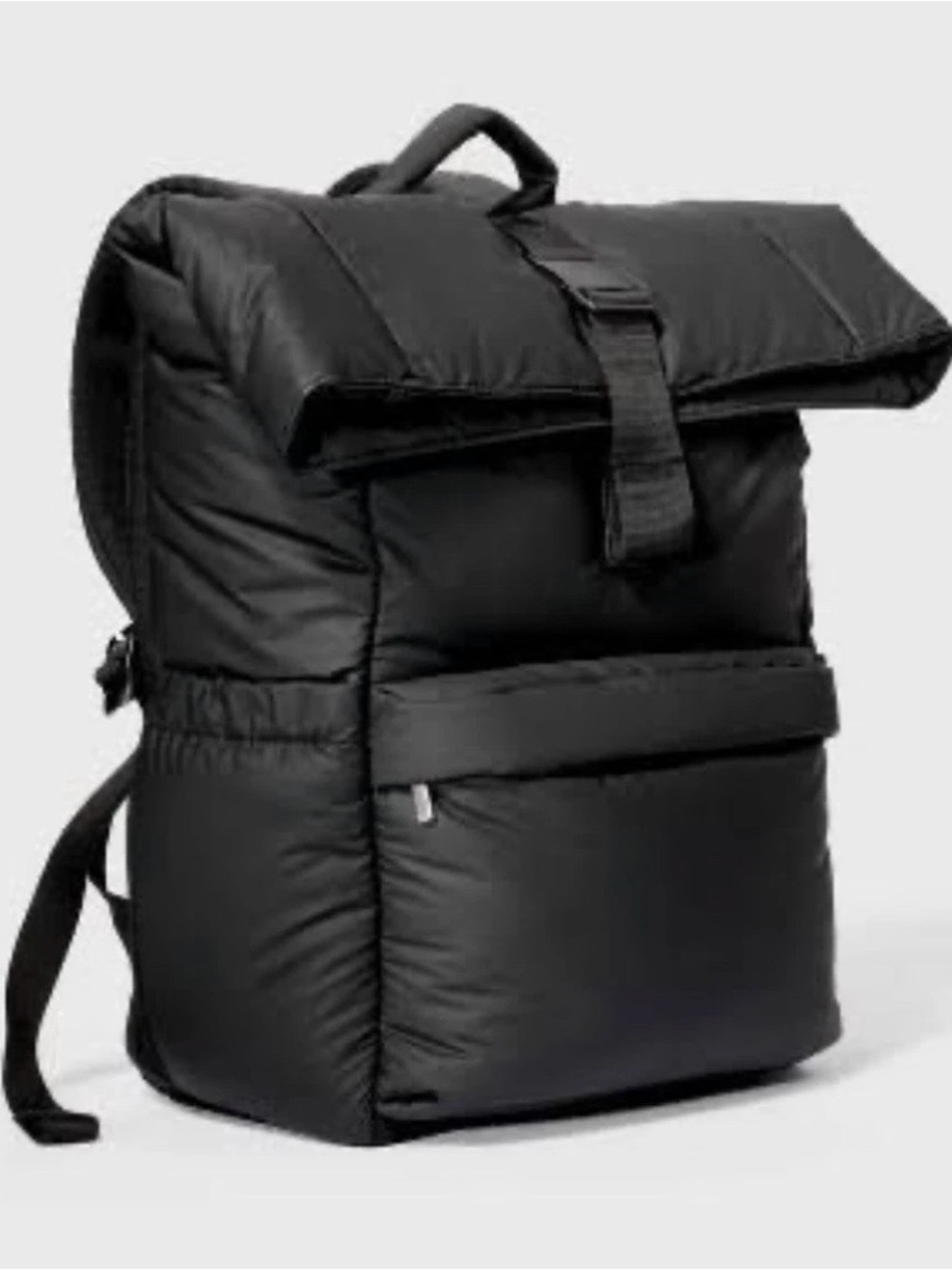 Men's Black Puffer Roll-Top Backpack - Minimal Urban Pack